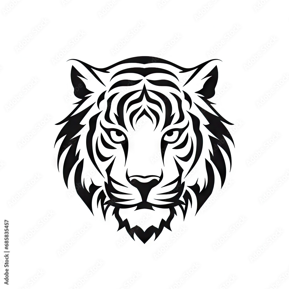 Tiger face on white background AI generative illustration