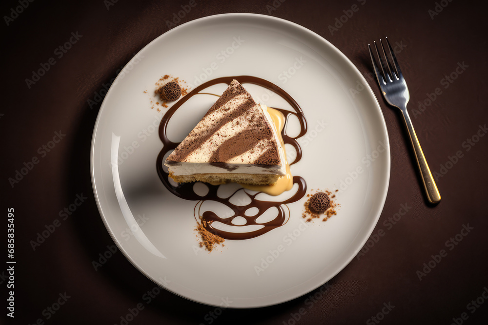 Fototapeta premium Tiramisu Cake, Italian Coffee Dessert, Coffee Cake with Mascarpone Cream