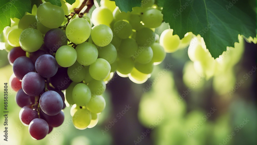 Green Grapes fruits with a leave isolated.