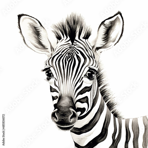 cartoon drawing head of baby zebra  white background