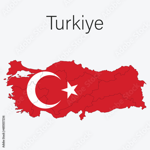 National Country Map with Regions and States and Flag in Body