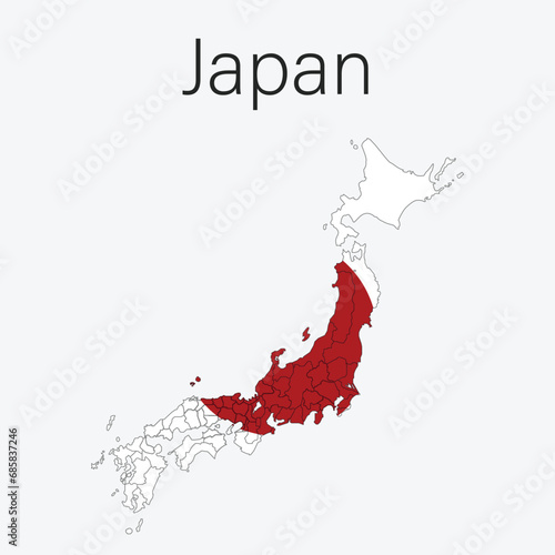 National Country Map with Regions and States and Flag in Body