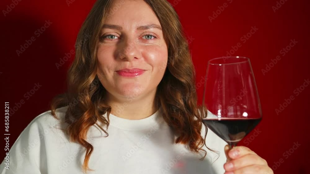 Wine expert tasting, rating and drinking wine on red background. High quality FullHD footage Wine expert tasting, rating and drinking wine on red background. High quality FullHD footage