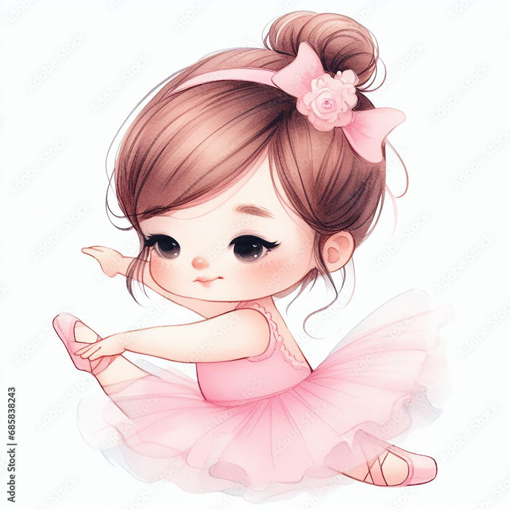 cute child ballerina pink watercolor - obrazy, fototapety, plakaty 