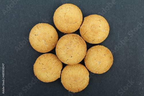 Osmania biscuits on black background close-up view  photo