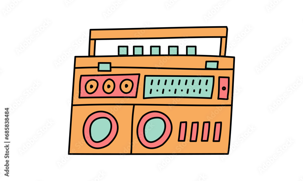 Hand drawing magnetophone styles for retro items 90s Hand drawing magnetophone styles for retro items 90s