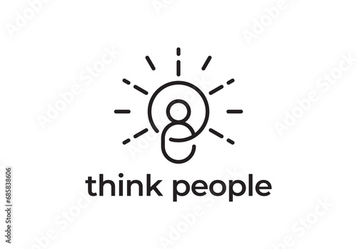 smart human logo design, light bulb think idea icon vector illustration