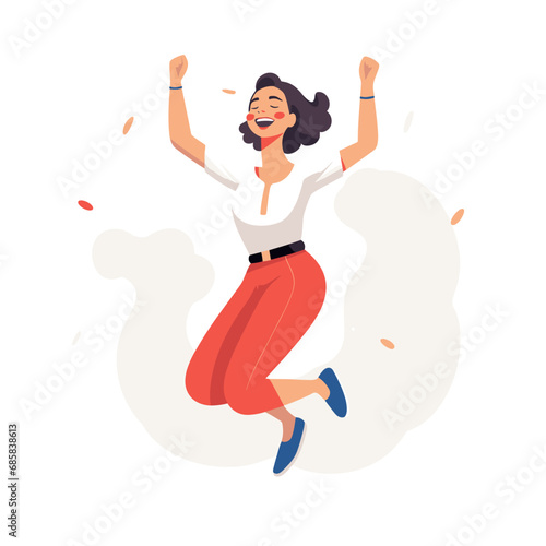 Ecstatic Woman Celebrating Success, Modern Flat Design Illustration