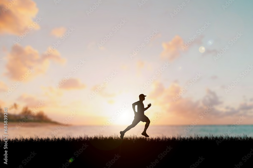 Running man silhouette in sunset time. silhouette for a runner training in the evening. Sunsets
