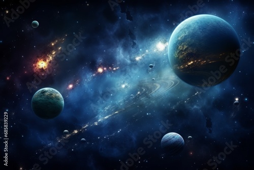 Extraterrestrial galaxies and universes, bright luminous space objects with planets and stars in space © serz72