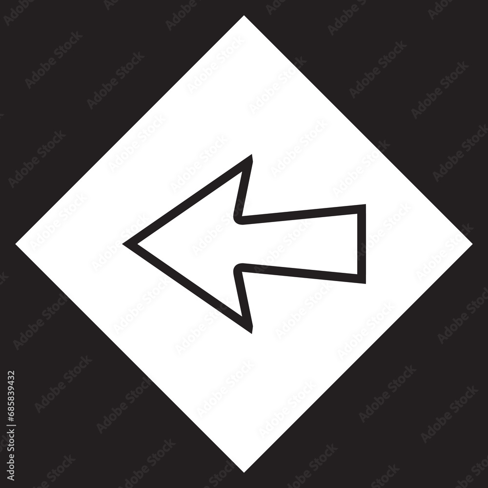Left arrow icon vector. Previous logo design. Go back arrow vector icon illustration in rhombus isolated on black background Left arrow icon vector. Previous logo design. Go back arrow vector icon illustration in rhombus isolated on black background