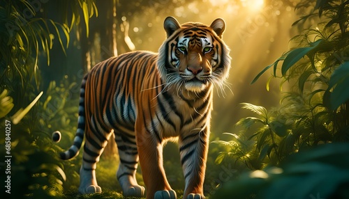 sibirischer Königstiger Tiger schleicht beobachtend durch Dschungel, Afrika Asien auf der Suche nach Fleisch Beute als Jäger, Großkatze gefährliche wild lebende Tiere Raubtiere grazil Katze 