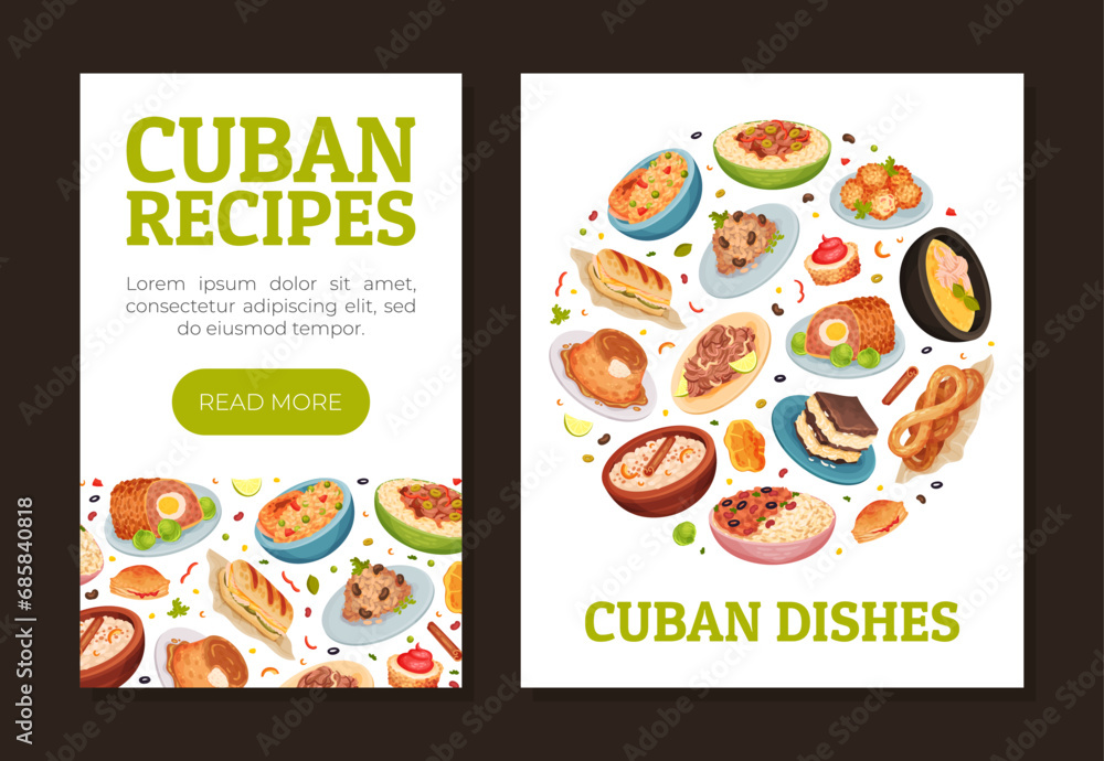 Cuban Food Banner Design with Tasty Served Dish Vector Template Cuban Food Banner Design with Tasty Served Dish Vector Template