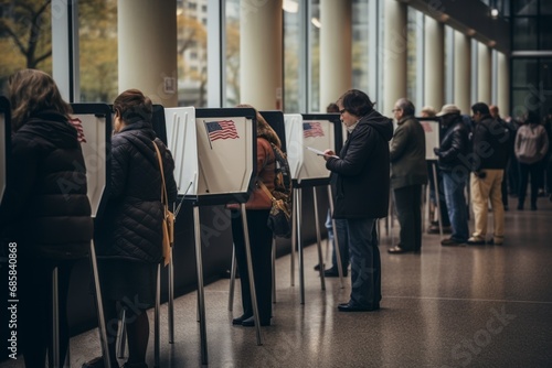 Fotografia American citizens near the ballot boxes choose the future president of the count