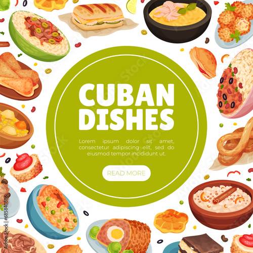 Cuban Food Banner Design with Tasty Served Dish Vector Template