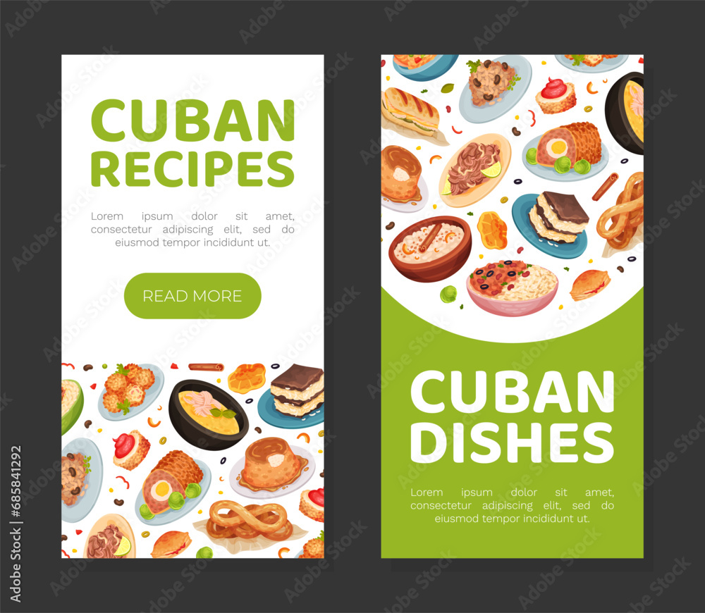 Cuban Food Banner Design with Tasty Served Dish Vector Template