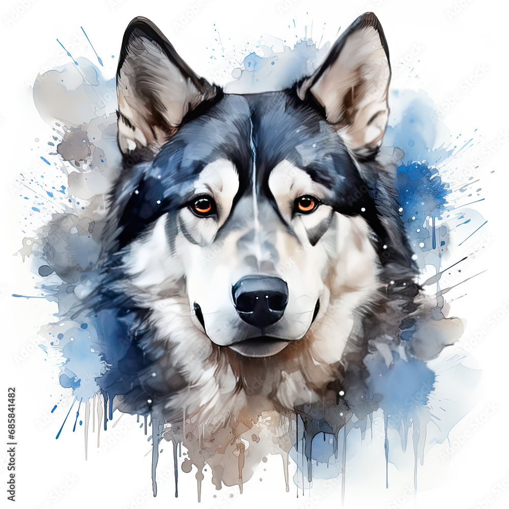 watercolor Siberian Husky clipart, Generative Ai watercolor Siberian Husky clipart, Generative Ai