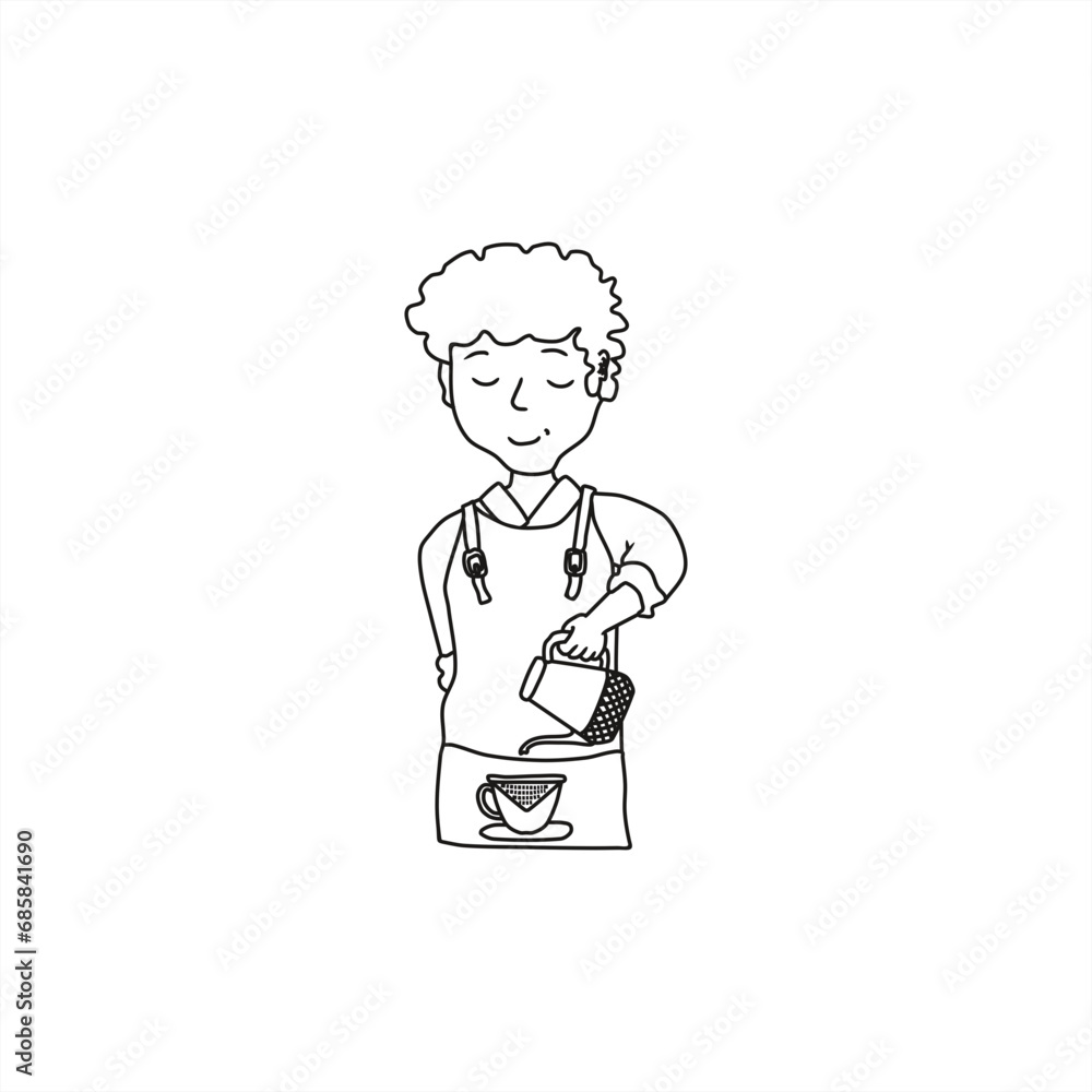 line art illustration of a coffee maker pouring water for an icon or logo
