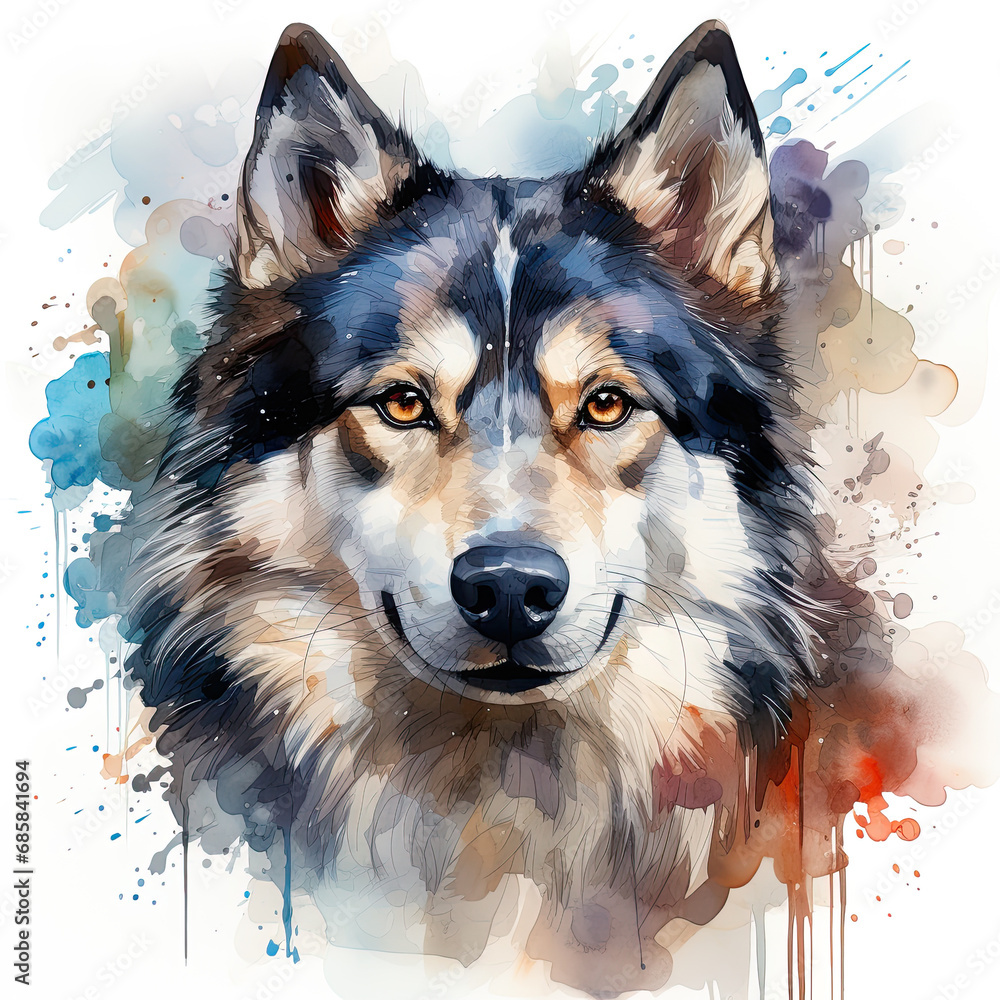 watercolor Siberian Husky clipart, Generative Ai watercolor Siberian Husky clipart, Generative Ai