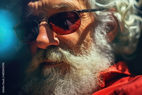 A close-up shot of a person wearing sunglasses. This image can be used to convey a cool and stylish look. Perfect for fashion blogs, summer advertisements, and travel websites. © Ева Поликарпова