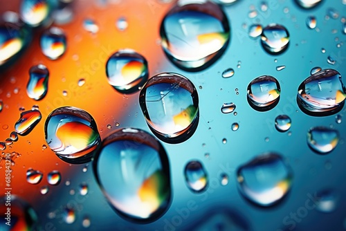 A close-up view of water droplets on a surface. 