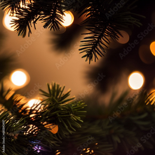 Christmas pine tree. Boke background. Copy text © Atelier Digital