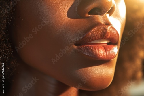 A close up of a woman's face with her eyes closed. This picture can be used to depict relaxation, meditation, or peacefulness