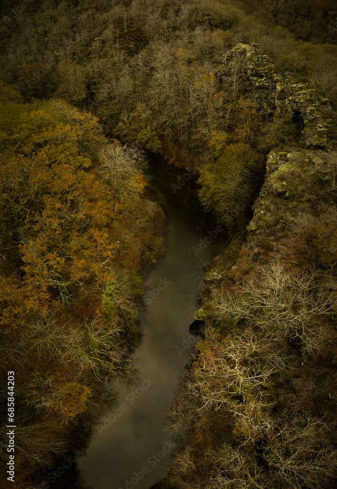Aerial view of river Viaur in Aveyron - drone view