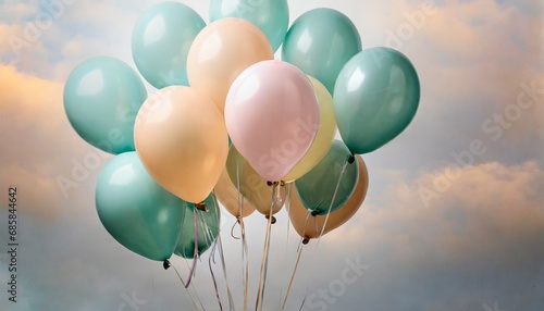 pastel helium balloon birthday balloon flying for party and celebrations on white background generative ai