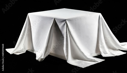 white fabric covering a cube or rectangular shape can be used as a stand for product display draped table clipart cut out on background