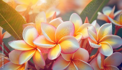 soft sweet orange flower background from plumeria frangipani flowers photo