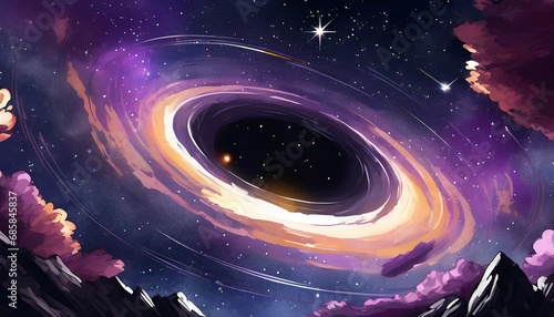 blackhole background in anime art style space galaxy