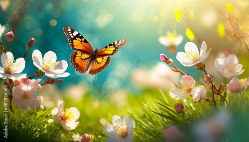 abstract nature spring background spring flower and butterfly photo
