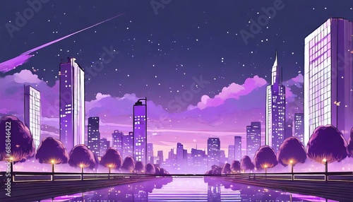 lo fi vibes night skyline chill purple shares manga anime generative ai