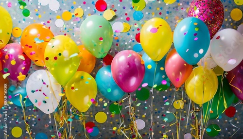 multicolored balloons and confetti