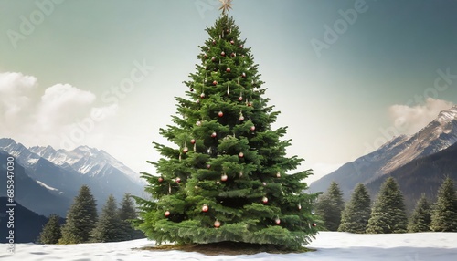 big green fir tree on white background tall natural christmas tree cut out