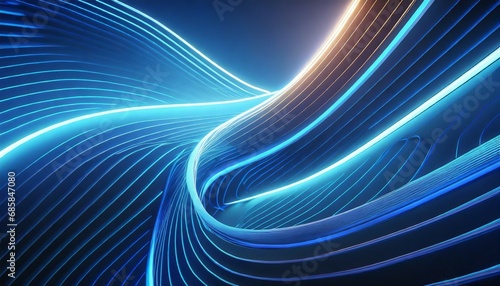 3d render abstract blue background with glowing curvy lines illuminated with neon light modern minimal wallpaper