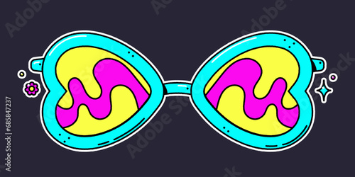 Groovy retro heart shape psychedelic sunglasses.