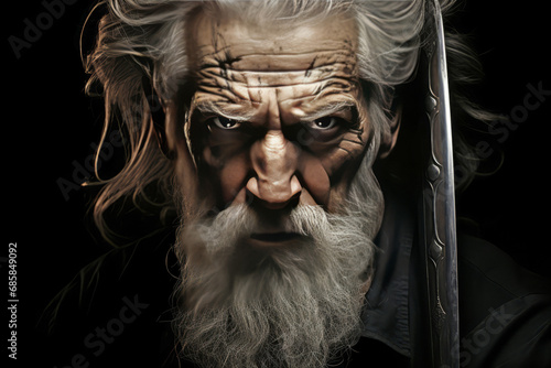 Berserkers of the Sea. Impressive and intimidating portrait of a seasoned viking warrior photo