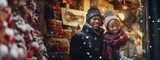 happy african american couple on the street at christmas