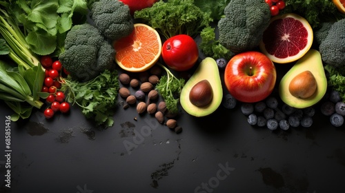 fruit and vegetable on black background