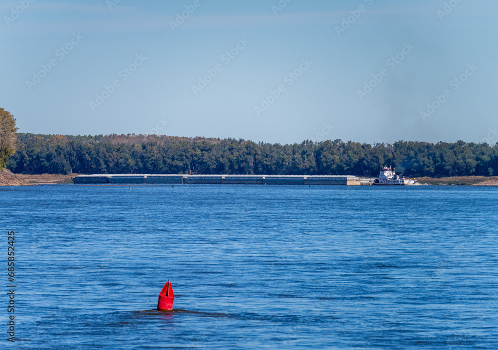 Low water levels in the lower mississippi river expose sand bars and
