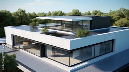 Luxury house with flat roof because the time for pointed roofs is over. Generative AI Technology