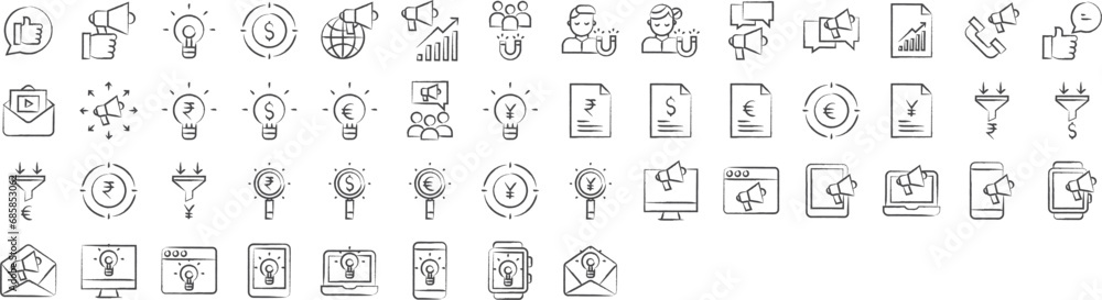 Banking and finance hand drawn icons set, including icons such as Chat, Creative, Dollar, Funnel, Euro, Focus, , and more. pencil sketch vector icon collection Banking and finance hand drawn icons set, including icons such as Chat, Creative, Dollar, Funnel, Euro, Focus, , and more. pencil sketch vector icon collection