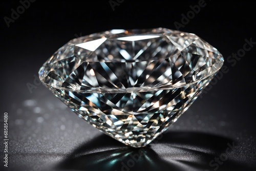 Closeup of a large shiny diamond on black background. ai generative