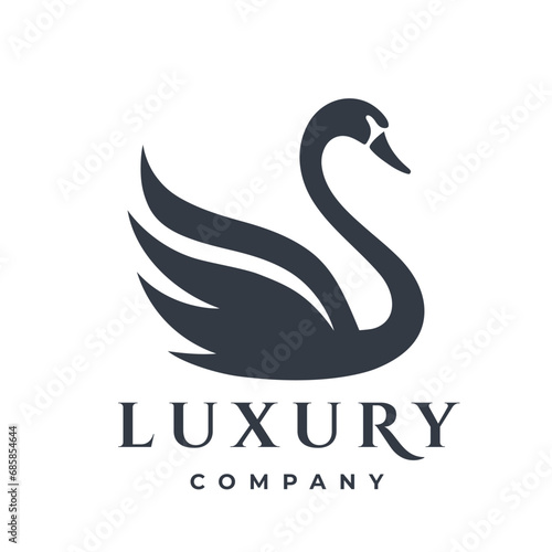 Fototapeta Naklejka Na Ścianę i Meble -  Luxury swan logo. Boutique spa icon. Elegant bird symbol. Vector illustration.