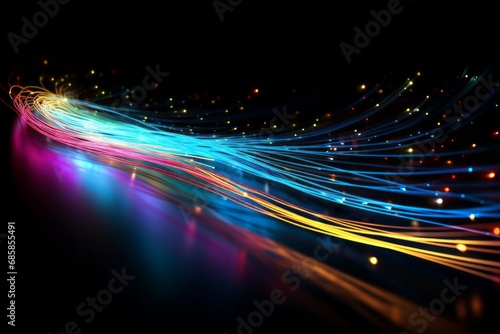 Light from fiber optic curve cable on black background