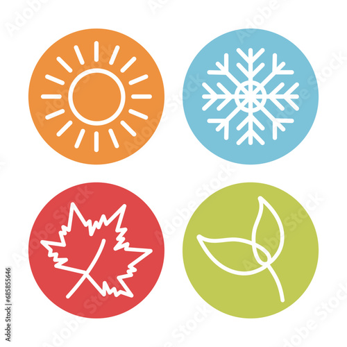 DIfferent colors circles with four nature seasons icon isolated on white background.