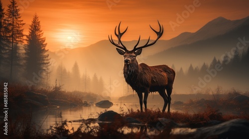 red deer stag silhouette © pector
