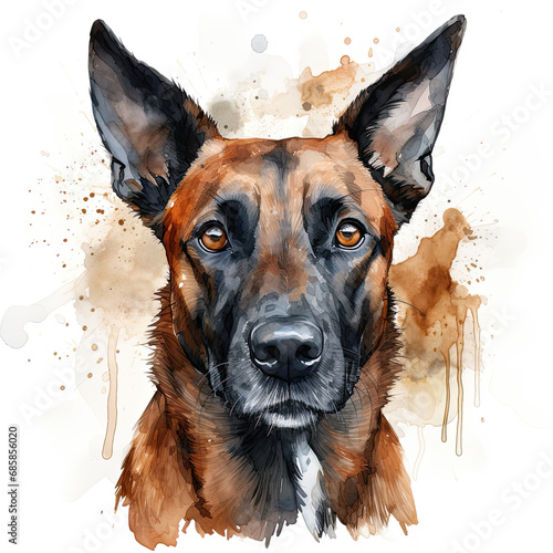 watercolor Belgian Malinois clipart, Generative Ai